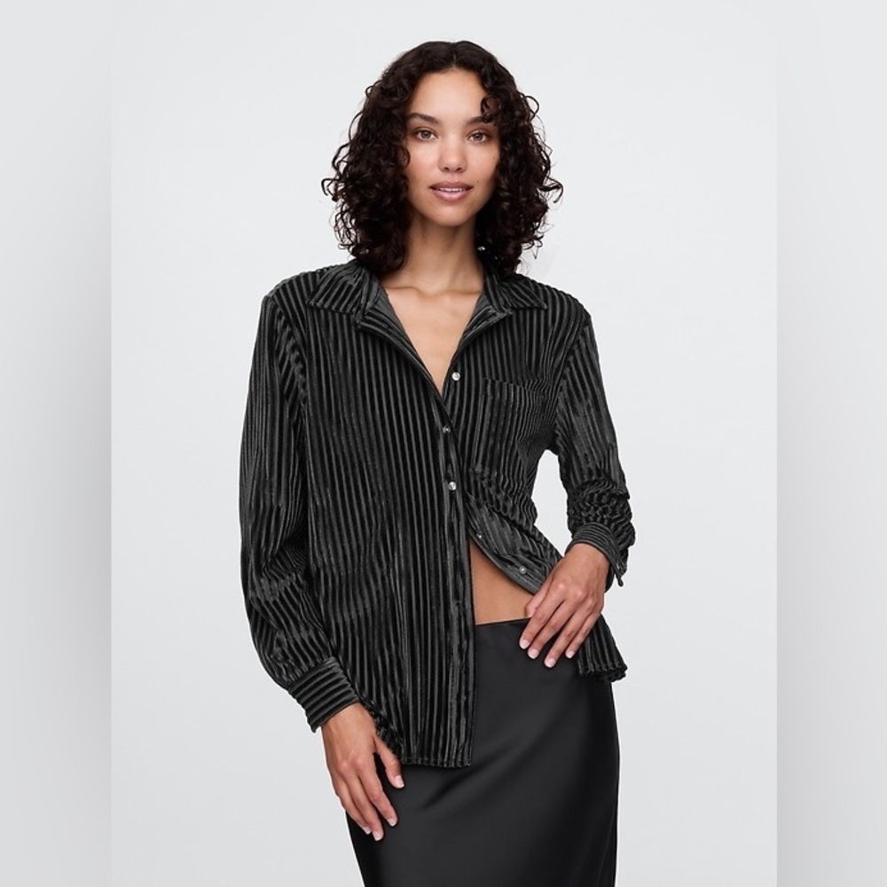 NWOT GAP Velvet Relaxed Shirt | Women’s Medium | Deep Green Striped | Like New